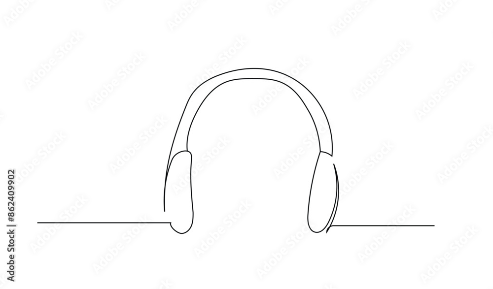 Obraz premium One line drawing Headphones, minimalism .Isolated on white background vector illustration