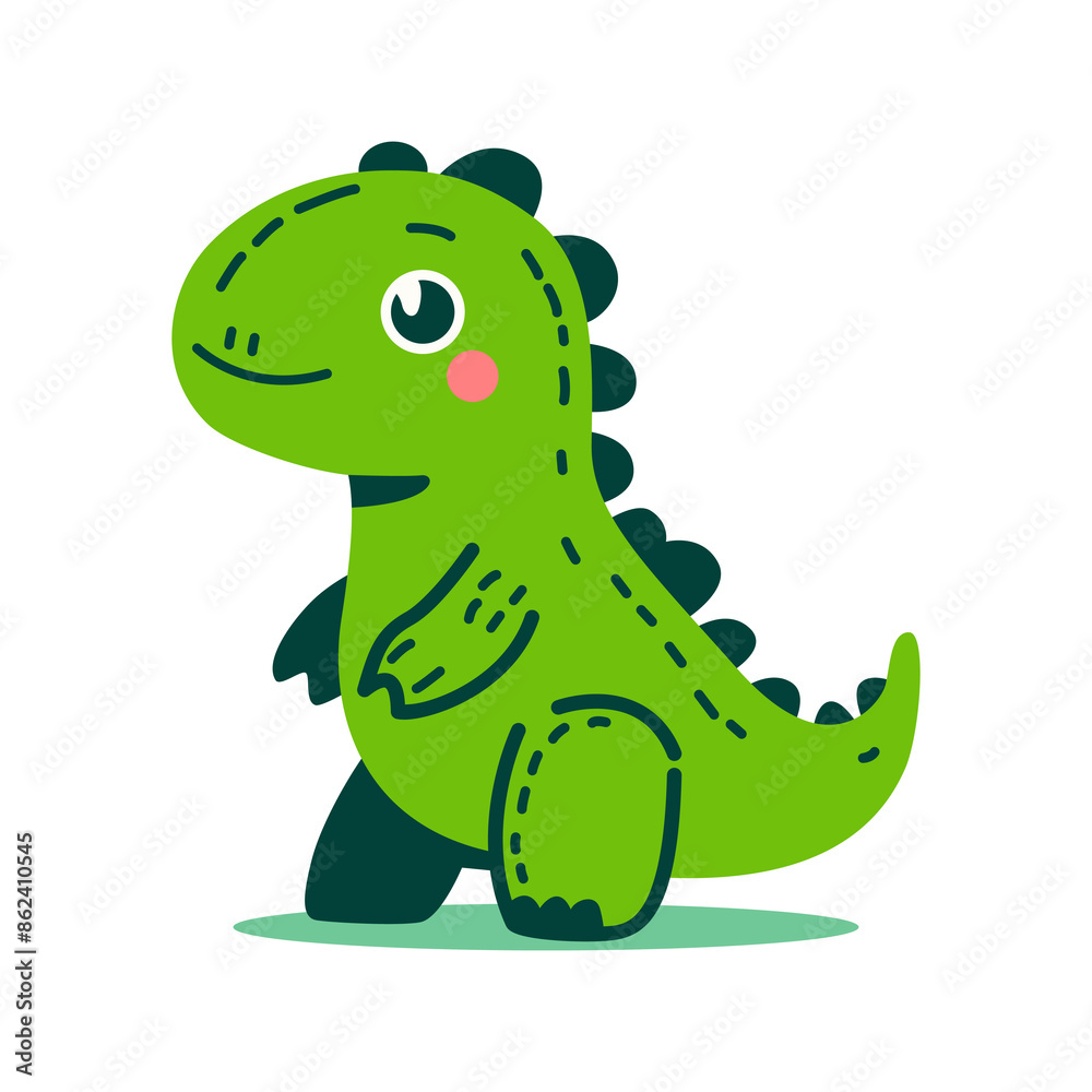 Obraz premium cute green dinosaurs for children cartoon character vector illustration template design