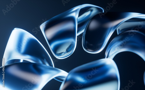 Fototapeta Naklejka Na Ścianę i Meble -  Abstract transparent glass flower with neon light, 3d rendering.