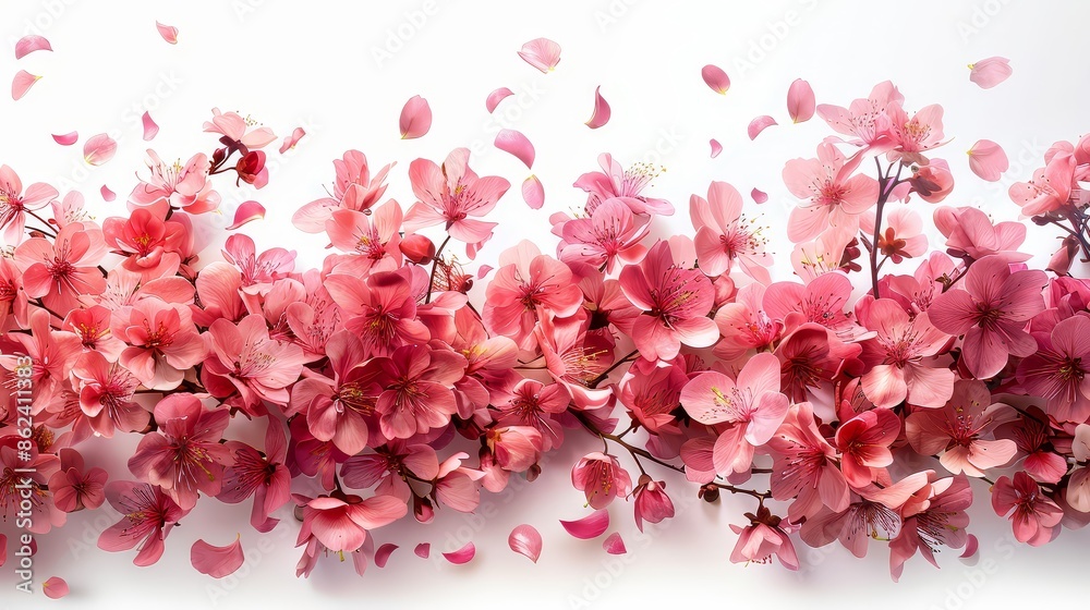 Many tender pink petals randomly flying in the air. Many tender pink petals randomly flying in the air.