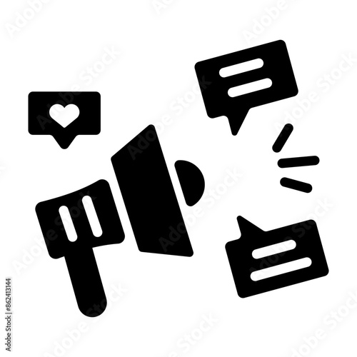 Loudspeaker with comments is denoting campaign, solid icon 