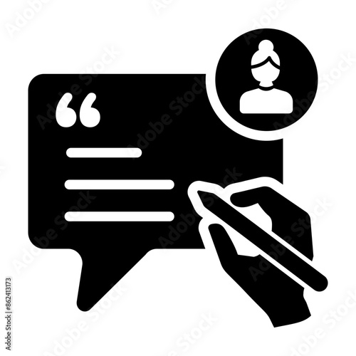 Writing in comment box denoting testimony solid icon 