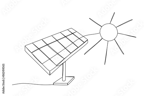 Solar panel one line silhouette. Doodle outline continuous icon. Sustainable power