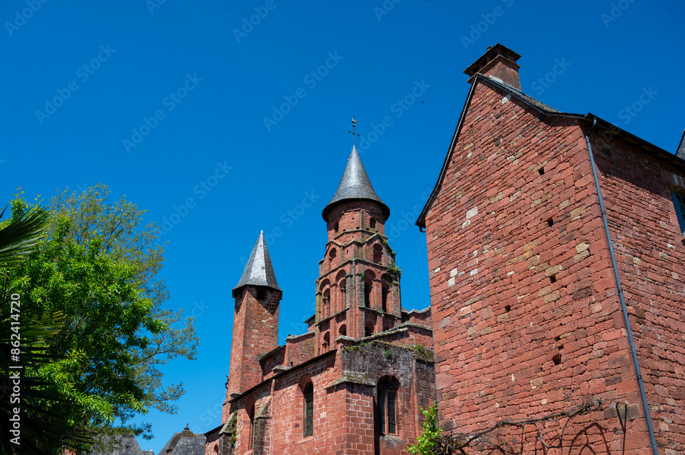 Obraz premium Collonges-la-Rouge village, one of the most beautiful villages in France with houses made from red stones, tourists destination in Dordogne