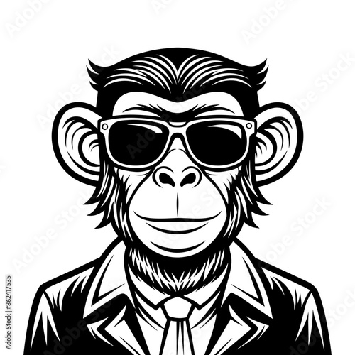 Hand drawn cool Monkey sticker wear sunglas