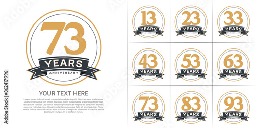 anniversary logotype set vector, brown color with circle and black ribbon for special day celebration photo