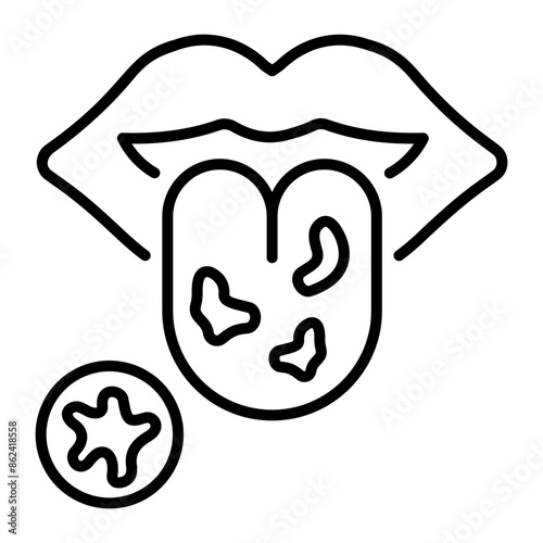 Tongue with infection showing oral thrush line icon 