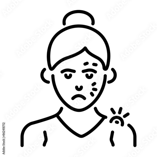 A line icon of woman with allergic reaction on body 