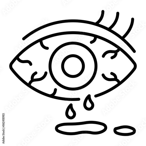 Eye with blood drops denoting eyesore disease, line icon 