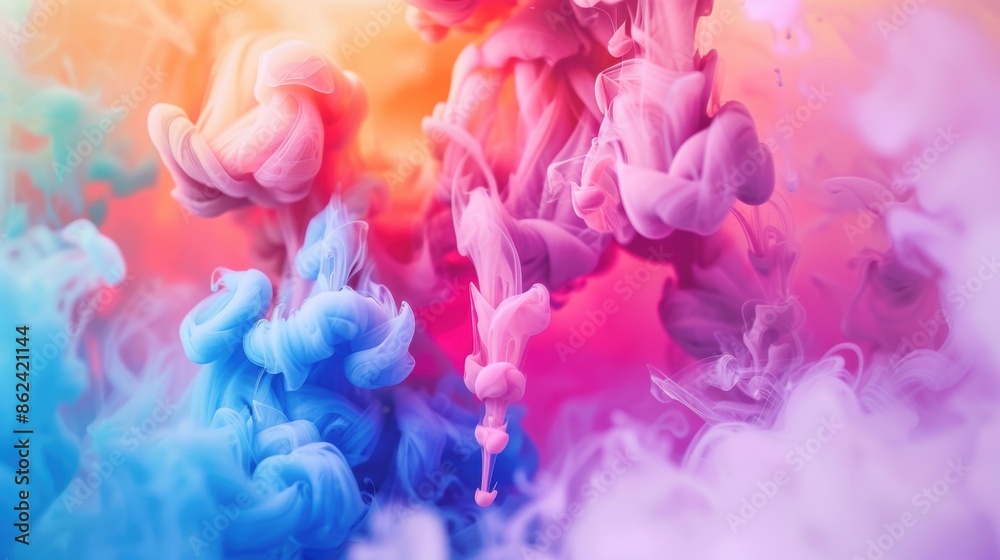 Soft pastel-colored ink swirls blending beautifully in water, creating a serene and artistic visual effect.