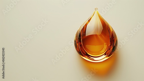 Golden Drop of Liquid on a Beige Background