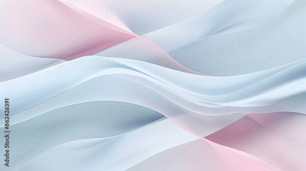 Obraz premium Contemporary abstract design showcasing a serene wave of pastel pink and light azure, with subtle circular elements
