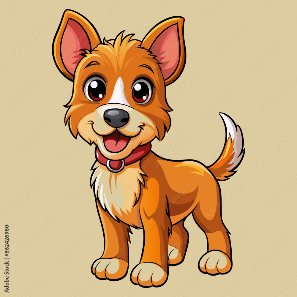 Fototapeta premium Vector Cheerful Cute Dog on Isolated Background