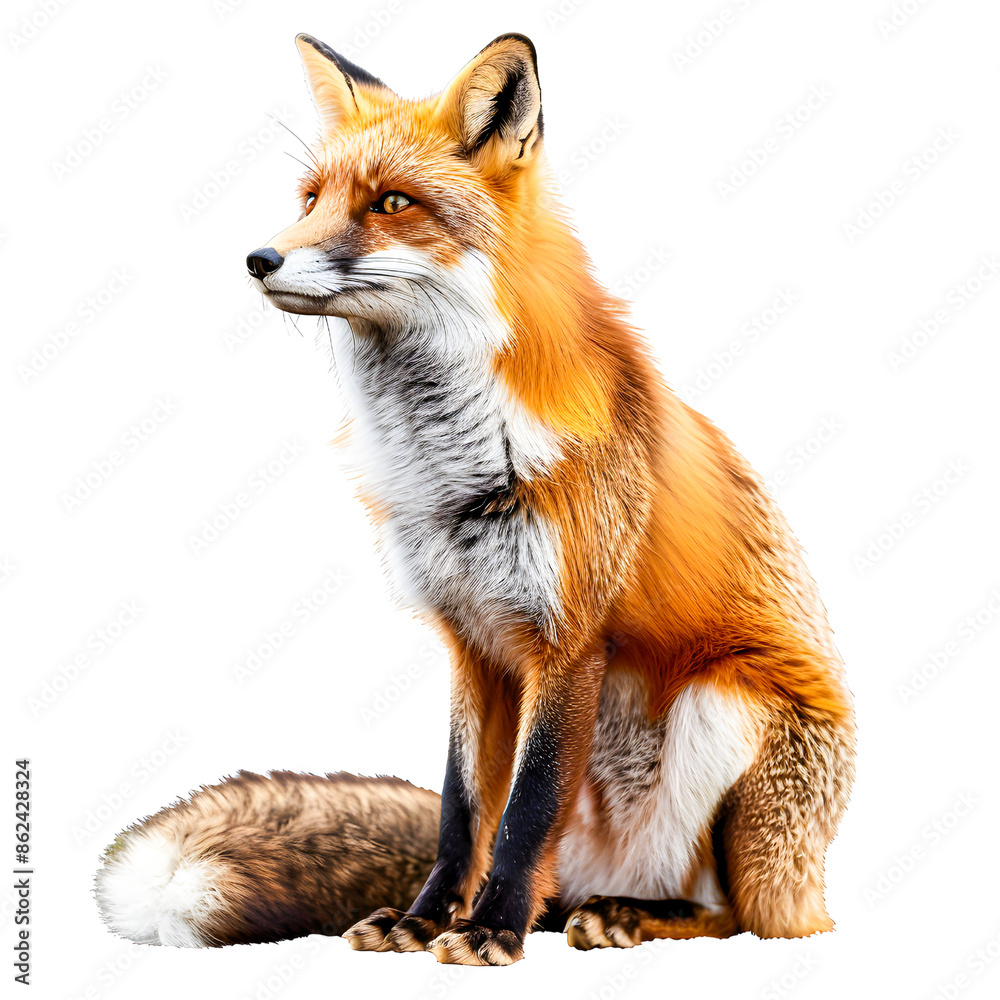 A stunning portrait of a red fox sitting isolated on transparency background, PNG cut out, highlighting its vibrant fur and keen gaze against a clean . A stunning portrait of a red fox sitting isolated on transparency background, PNG cut out, highlighting its vibrant fur and keen gaze against a clean .