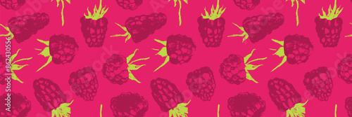 Raspberry pattern seamless, raspberries illustration, hand-drawn vector red berry for vegan banner, juice or jam label design. Ripe berries background for baby food packaging. Raspberry backdrop.
