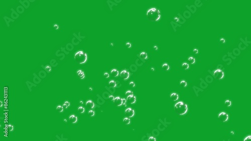 Soap bubble animation slowly falling on a green screen. Soap bubble fall on chroma key background.