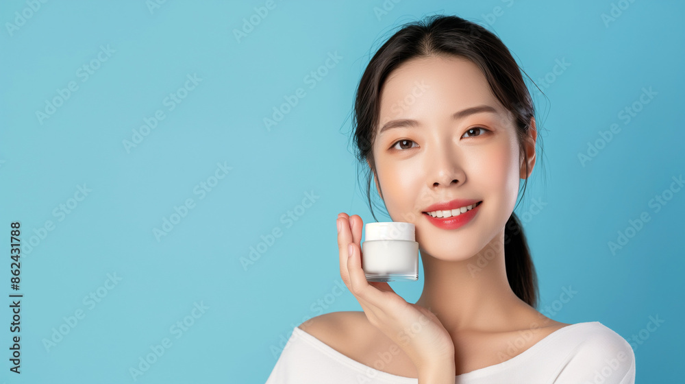 Asian beautiful woman with smooth, fair skin, looking modern, is expressing satisfaction with her complexion. With clear background Asian beautiful woman with smooth, fair skin, looking modern, is expressing satisfaction with her complexion. With clear background