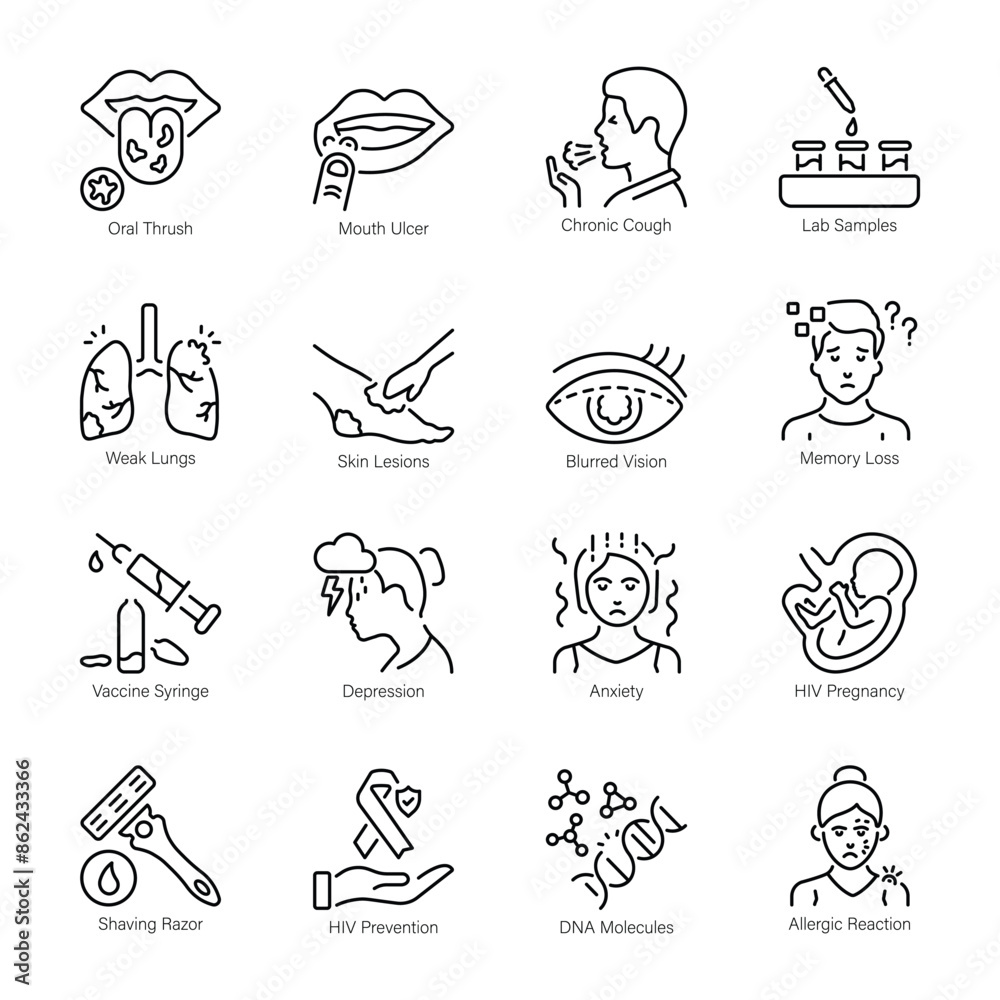 Fototapeta premium Pack of HIV Awareness Outline Icons