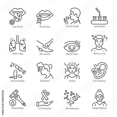 Pack of HIV Awareness Outline Icons 


