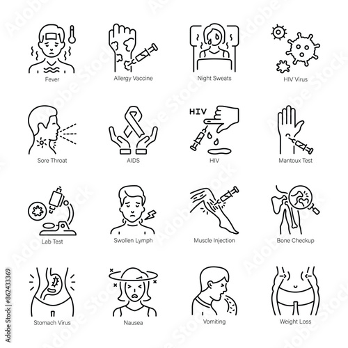 Collection of AIDS Awareness Outline Icons 
