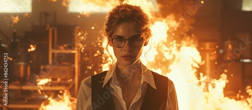 Woman in Glasses Facing the Flames photo
