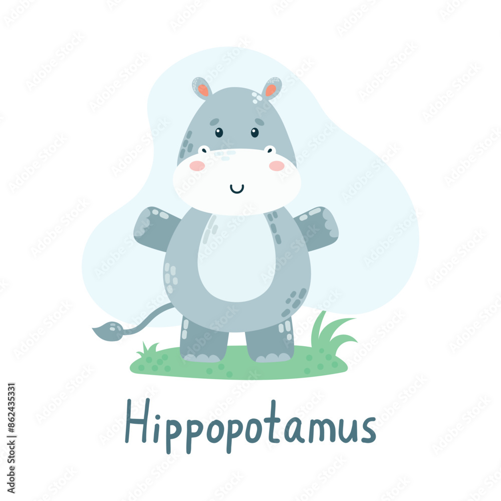 Childrens cute animal hippopotamus. African animals, wildlife. Cute character. Flat vector illustration for children Childrens cute animal hippopotamus. African animals, wildlife. Cute character. Flat vector illustration for children