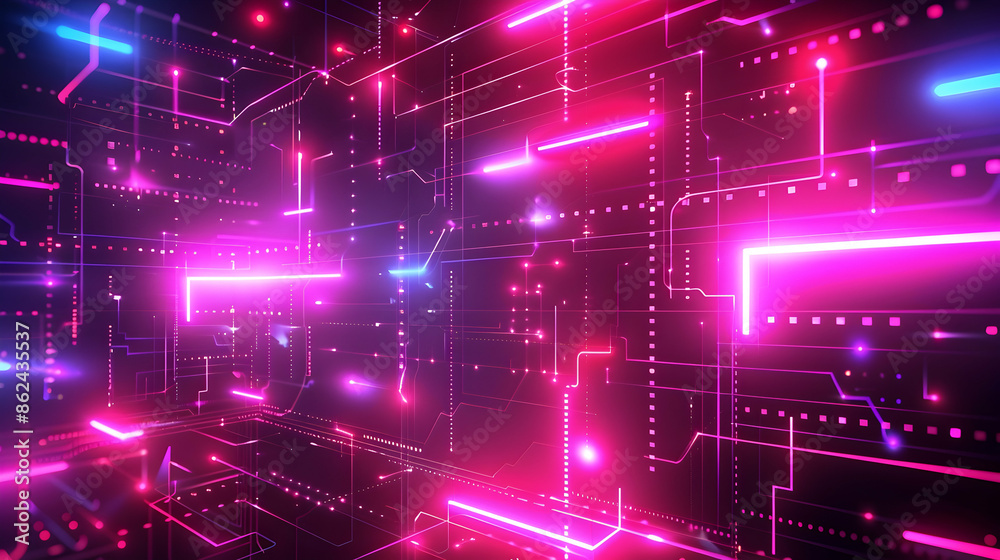 Futuristic digital circuit board technology abstract pattern background - Glowing neon lights and grids Futuristic digital circuit board technology abstract pattern background - Glowing neon lights and grids