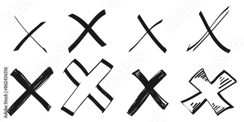 Hand drawn cross mark. doodle set of wrong sign or false mark. vector illustration