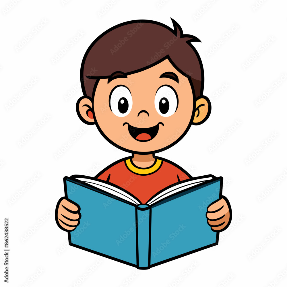 A boy reading a book cartoon character A boy reading a book cartoon character