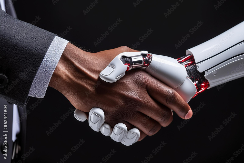 handshake over background, Photo of A robot hand and human arm shaking ...
