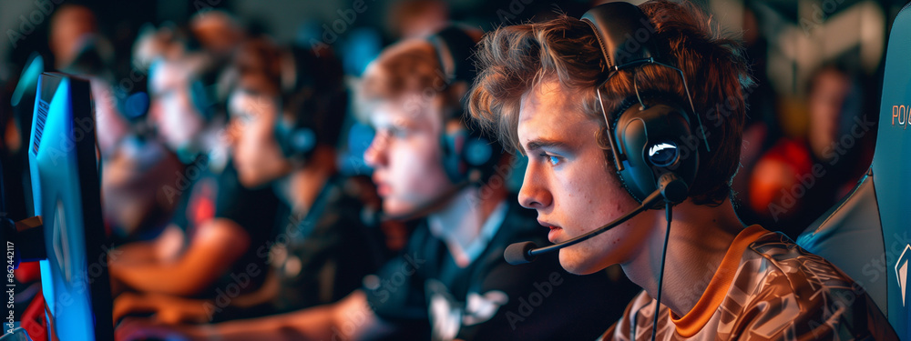 pro gamer man in headphones live streaming while playing online computer game, neon lights, esports, gaming, monitor, play, young, player, internet, enjoyment, cyber, e sport. pro gamer man in headphones live streaming while playing online computer game, neon lights, esports, gaming, monitor, play, young, player, internet, enjoyment, cyber, e sport.