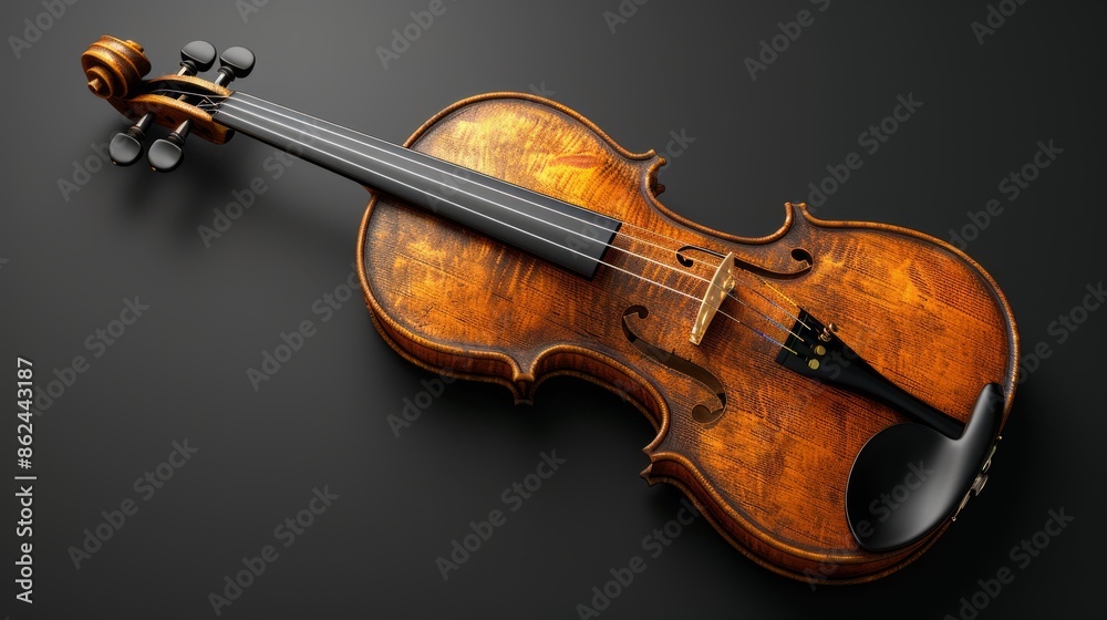 Fototapeta premium Beautifully Crafted Violin on Black Background - Fine String Instrument Art