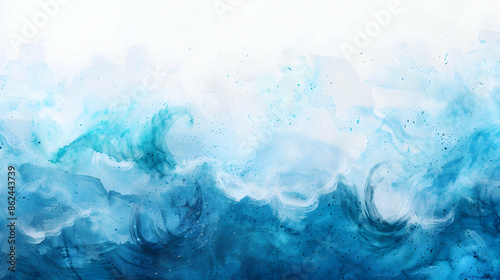 Vibrant ocean wave watercolor art painting texture background - Blue and turquoise swirls splashes
