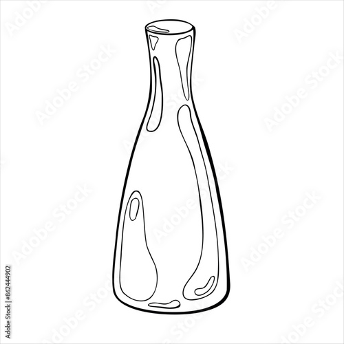 Tall vase with narrow neck vector graphic illustration isolated. Jug ceramic slim shapes in black white line hand drawn. High vase contour ink painted. For ceramics class, school, modeling clay