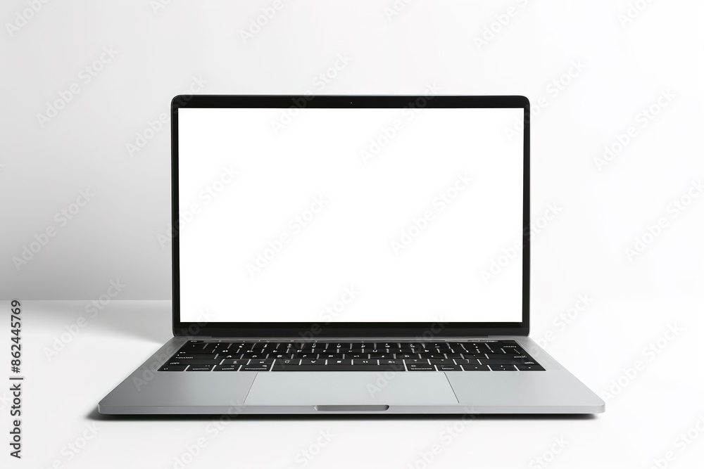 Mockup silver laptop with blank screen on white background with space for text. Mockup silver laptop with blank screen on white background with space for text.