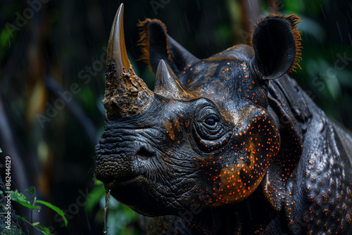 Sumatran Rhino in natural environment ultra-realistic photo