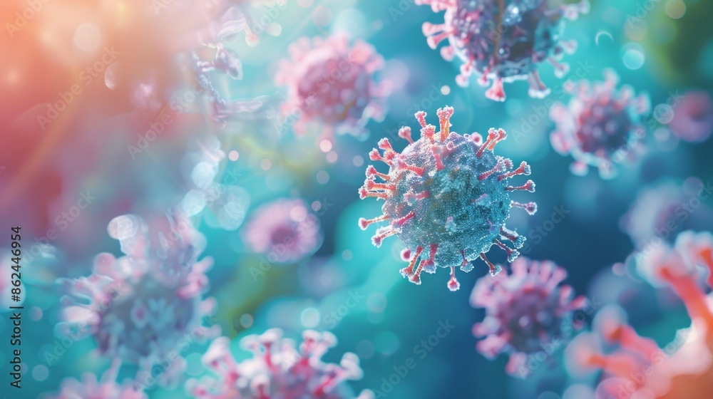 Microscopic View of Virus Particles in Vivid Colorful Background Microscopic View of Virus Particles in Vivid Colorful Background