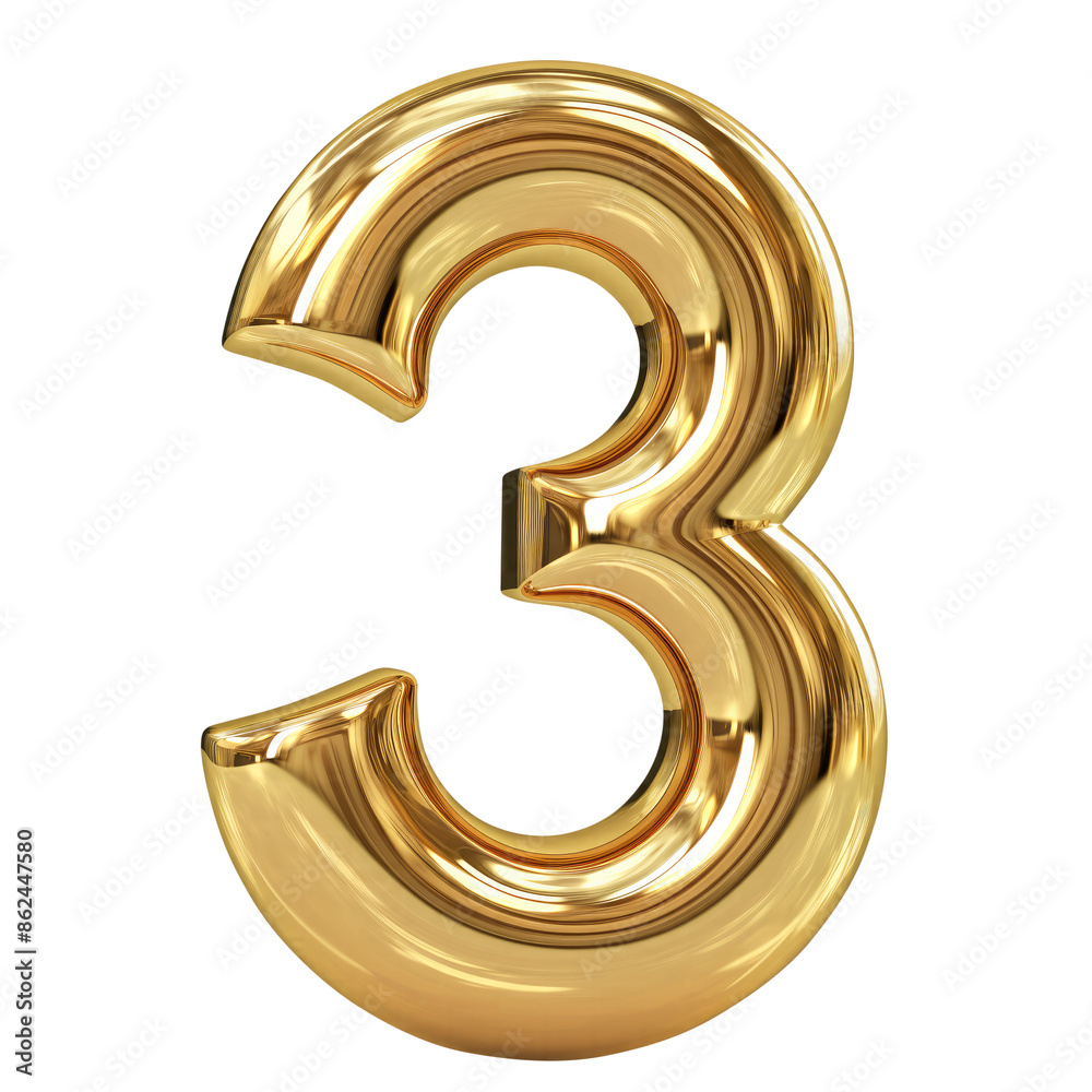 3d golden font number 3 isolated on transparent white background, clipping path 3d golden font number 3 isolated on transparent white background, clipping path