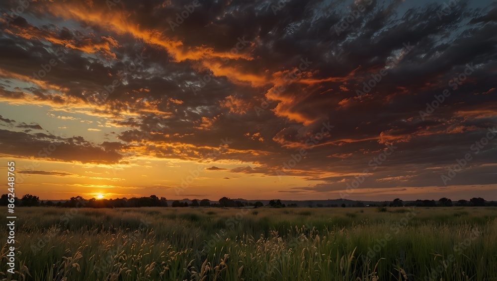 Obraz premium The sunset breeze, weaving through tall grasses like threads of golden and crimson silk ai_generated