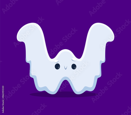 Halloween font, letter W ghost or boo monster cartoon character, vector horror alphabet. Halloween font or spooky ABC type, creepy poltergeist ghost in shape of letter W as scary boo creature