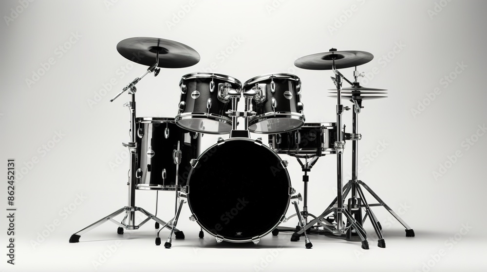 Fototapeta premium Black and silver drum kit on white background