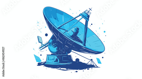 Navigator and satellite dish vector sketch icon