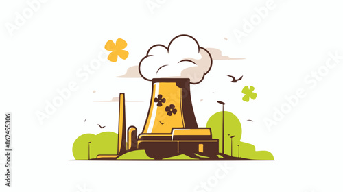 Nuclear power plant with smoke vector line icon