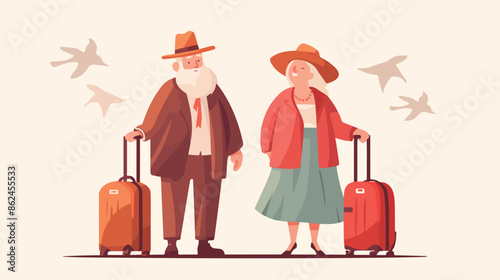 Old people travelers on holiday. Smiling grandparents