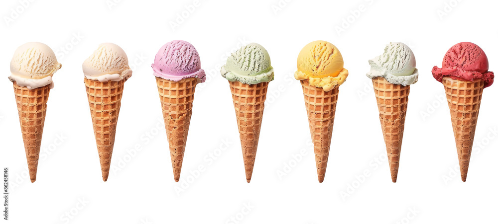 Ice Cream Scoop on Waffle Cone - Assorted Flavors Mockup Template (Isolated on White Background) Ice Cream Scoop on Waffle Cone - Assorted Flavors Mockup Template (Isolated on White Background)