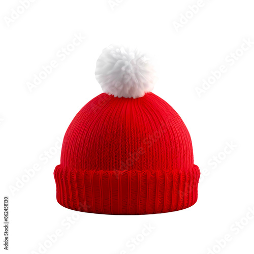 Red winter hat on transparent background. Generative ai design art.