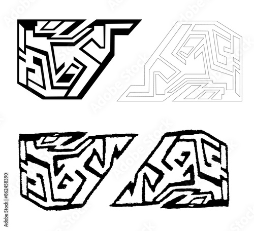 Cyber animation, vector art, tech sketch, technology vector, artificial intelligence, Tattoo trace 