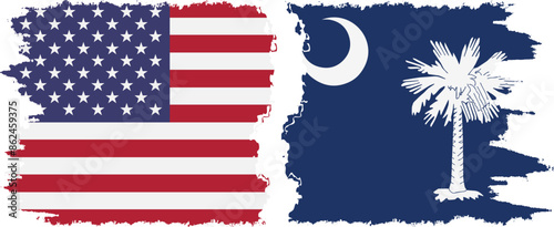 South Carolina state and USA grunge flags connection vector