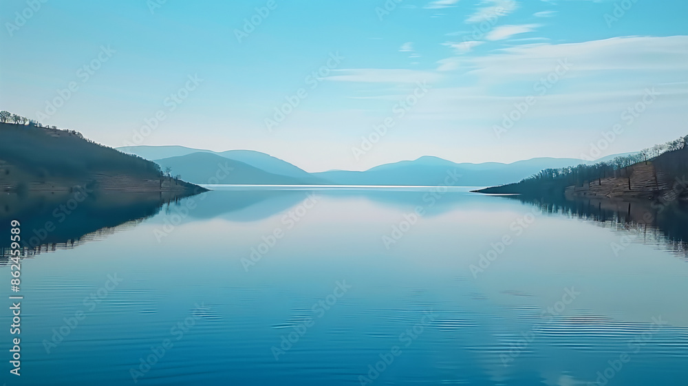 Tranquil scene of blue water, AI Generative.