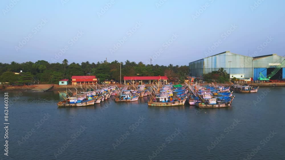 Boatyard with fishing boats in the backwaters of Udupi, Karnataka, India Boatyard with fishing boats in the backwaters of Udupi, Karnataka, India